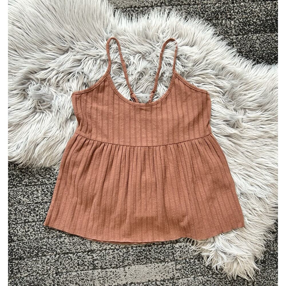 Chaser‎ Women's Brown Knit Ribbed Tank Top With Strappy Adj Straps Size Small
